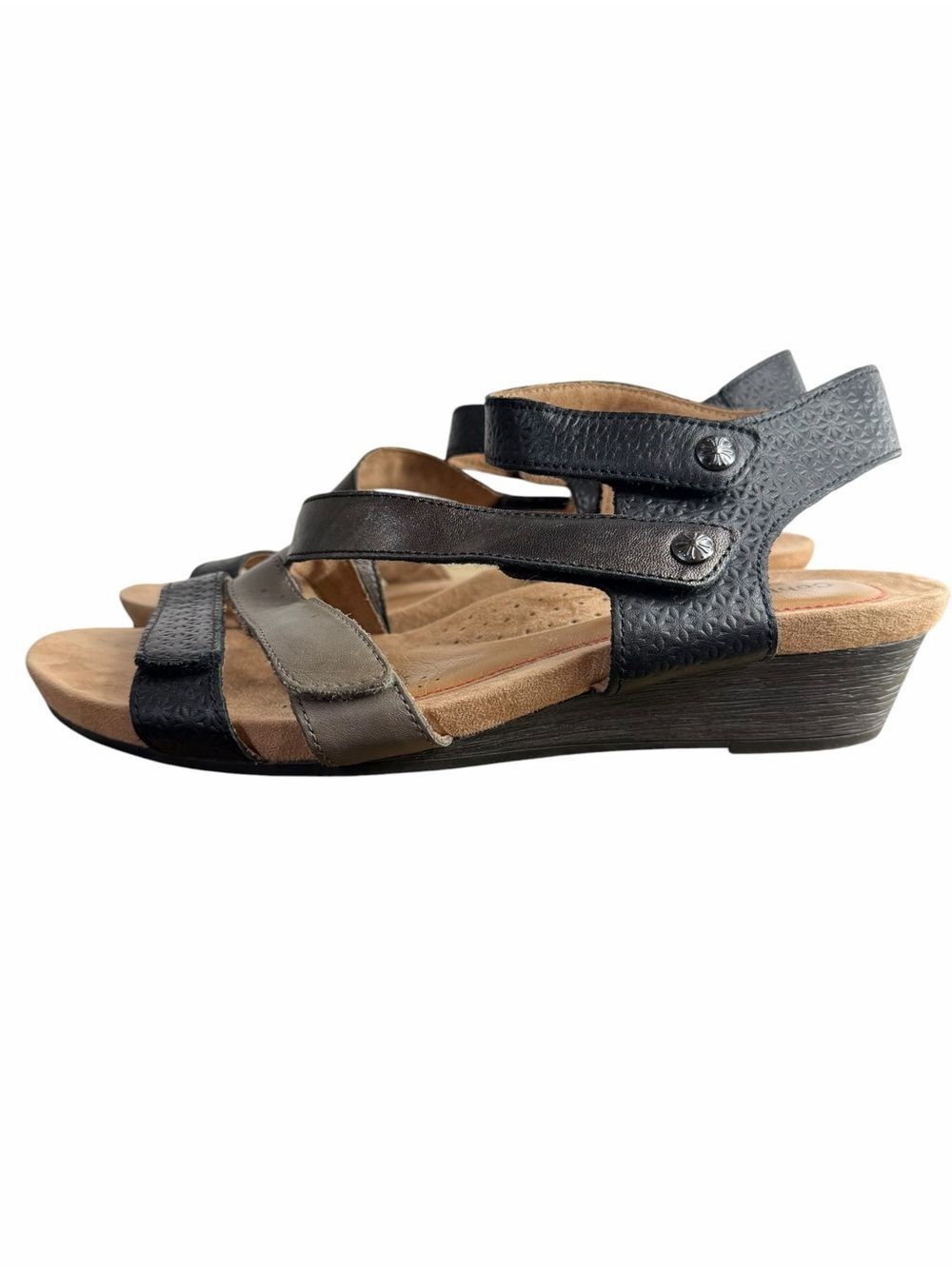 Cobb Hill Hollywood 4-Strap Wedge Sandal size 9.5M Black Leather Comfort Shoes